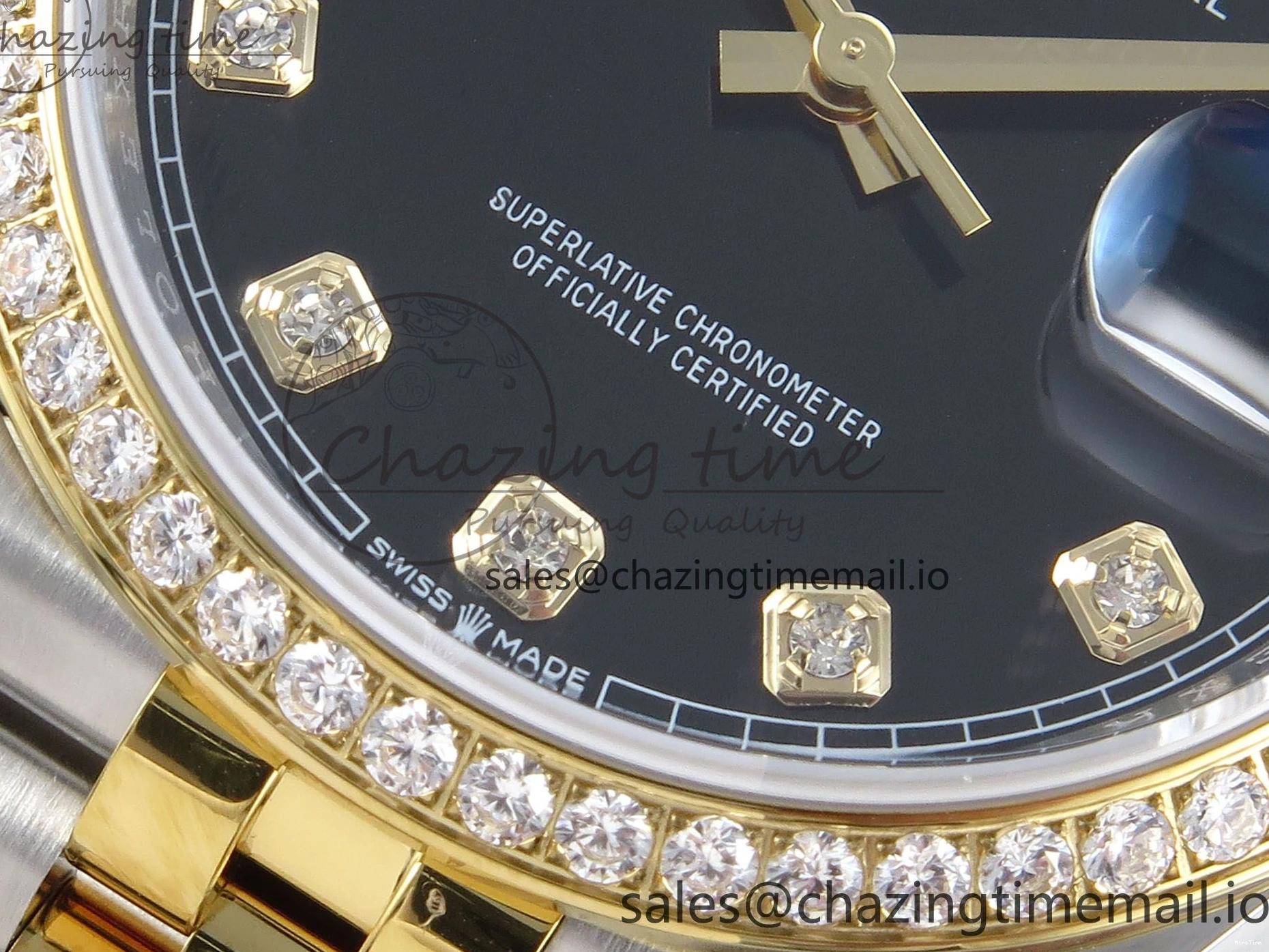 MiroTime 0109 Stretchable DateJust 36 126283RBR EWEF Best Edition Black Diamonds Dial on SS YG Jubilee Bracelet A 634